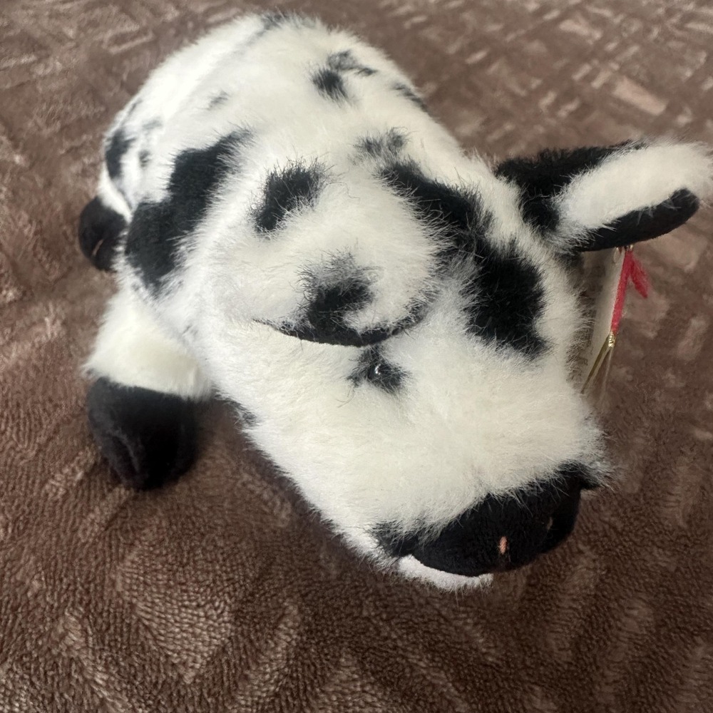 Vintage 2004 Ty Beanie Baby Stubby Pig Plush Black White Spotted 8in Stuffed Toy